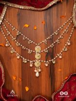 TANVIKA - DELICATE BEAUTY- DELICATE ENAMELLED MULTI-CHAIN NECKPIECE WITH PEARLS AND BEADS