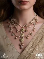 TANVIKA - DELICATE BEAUTY- DELICATE ENAMELLED MULTI-CHAIN NECKPIECE WITH PEARLS AND BEADS