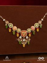 SATRANGIJA - RAINBOW-CLAD- FESTIVE ENAMELLED KUNDAN NECKLACE WITH COLORFUL DROPS AND PEARLS