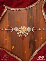SOMARANGI - MOON-HUED BEAUTY- FLORAL ENAMELLED KUNDAN CHOKER WITH COLORFUL BEAD DROPS AND PEARLS