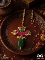 NILACHAPA - BLUE-GREEN ARC- DARK EMERALD GREEN TEXTURED MAANGTIKA WITH KUNDAN AND PEARLS