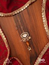 RASARANJANI - COLORFUL HARMONY- CONTEMPORARY KUNDAN STATEMENT MAANGTIKA WITH DEEP-HUED BEADS AND PEARLS