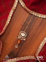 RASARANJANI - COLORFUL HARMONY- CONTEMPORARY KUNDAN STATEMENT MAANGTIKA WITH DEEP-HUED BEADS AND PEARLS