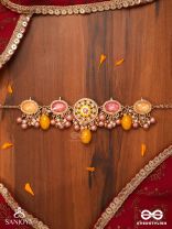 MADHUVARNIKA - HONEY HUE- SOFT FEMININE KUNDAN NECKPIECE FEATURING PEARLS AND PASTEL GEMSTONE DROPS