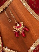 KAMALANGI - LOTUS-BODIED- FLORAL ENAMEL CENTRE DESIGN MAANGTIKA WITH TRIPLE CHAIN LAYERS AND RUBY BAEDS AND PEARLS