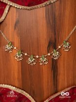 KSHAMINI - GRACEFUL LADY- SLIM CHAIN DESIGN KUNDAN NECKPIECE WITH LEAF DESIGN