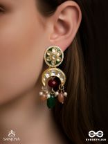UTKALINI - EXQUISITELY DESIGNED- ENAMEL KUNDAN EARRINGS WITH LAYERED PEARL FRINGES AND VIBRANT BEADS