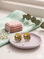 SUNLIT BLOOM-  ENAMEL EARRINGS WITH FLORAL MOTIF AND PEARLS