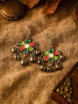RUSTIC BLOOM – OXIDISED FLOWER DROP EARRINGS