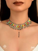 BOLLY BEAT - OXIDISED NECKLACE WITH NEON ENAMEL CHARMS