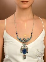 MOON DUSK - ENAMELLED OXIDISED NECKLACE WITH ENGRAVED CHARMS