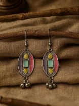  BAZAAR BEAT- OVAL ENAMELLED OXIDISED EARRINGS
