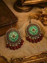 BLUE BURST- ENAMELLED OXIDISED EARRING