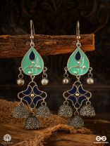 BLUE BLOOM – TEARDROP ENAMELLED OXIDISED EARRING 