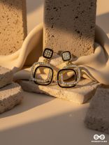 SQUARE LOOP – MODERN BLACK & GOLD DROP EARRINGS