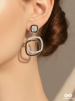 SQUARE LOOP – MODERN BLACK & GOLD DROP EARRINGS