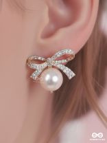 PEARL TIE – CLASSY RIBBON BOW WITH PEARL EARRINGS
