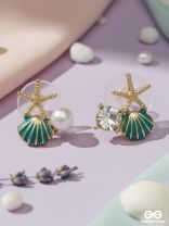 CORAL GREEN TIDE – SHELL & STARFISH STUDS