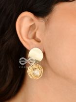 Mirror reflection- pearl in a cage of gold earrings