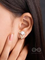Gorgeous pearl embedded in golden triangle earrings