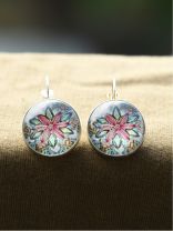 Astonishing Aztec Style Glass Button Earrings