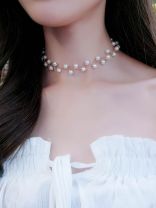 The Showstopper White and Gold Elegant Dainty Beaded Choker