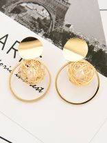 A Geometric Delight - Pearl in a Cage of Gold Earrings