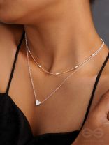 Charming beauty double layered Heart necklace- Silver