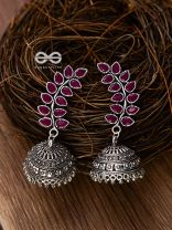 The Elegance of Nature (Ruby Red) Jhumkas - Embellished Oxidised Collection