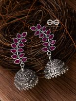 The Elegance of Nature (Ruby Red) Jhumkas - Embellished Oxidised Collection