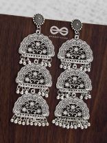The Triple-Layered Intricate Clouds - Oxidised Boho Earrings