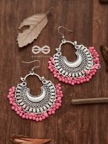 The Motif Moon Chandbali Earrings (Watermelon Pink) - The Boho Basics