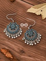 The Fabulous Floral Enamel Danglers (Carolina Blue) - The Embellished Oxidised Collection