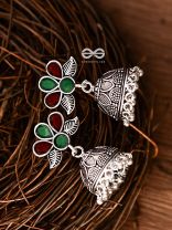 The Floral Delight Meenakari Arwork Jhumkis (Red-Green)