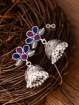 The Floral Delight Meenakari Arwork Jhumkis (Pink-Blue)