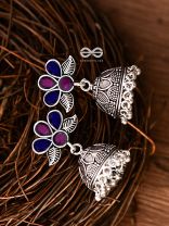 The Floral Delight Meenakari Arwork Jhumkis (Pink-Blue)