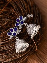 The Floral Delight Meenakari Arwork Jhumkis (Blue)