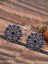 The Starry Diva Earrings - Blue - The Embellished Oxidised Collection