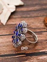 The Scarlett Ring (Adjustable) - Sapphire Blue - The Embellished Oxidised Collection