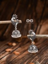 The Vintage Artistic Peacock Jhumkis - Oxidised Earrings