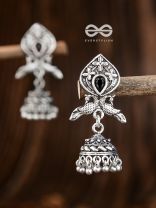 The Twin Peacock Artwork Jhumkis (Onyx Black) - Embellished Oxidised Collection
