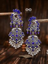 The Glimmering Peacock Statement Danglers (Sapphire Blue) - The Embellished Oxidised Collection
