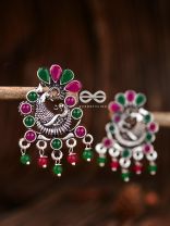 The Dangling Peacock Studs (Ruby Emerald) - Embellished Oxidised Collection