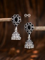 The Shimmery Droplet Jhumkis - The Embellished Oxidised Collection