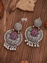 The Peppy Touch - Oxidised Boho Earrings (Dark Pink)