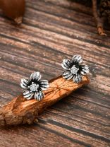 The Oxidised Boho Flower - Tiny Trinket Earrings