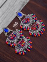 The Multilayered Elegance (Multicolour) - Embroidered Oxidised Earrings
