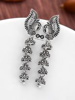 The Five Layered Peacock Jhumkis - Oxidised Boho Earrings
