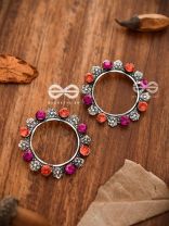 A floral fantasy Studs (Orange-Pink)- Embellished Oxidised Collection