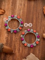 A floral fantasy Studs (Orange-Pink)- Embellished Oxidised Collection